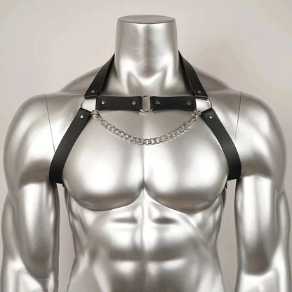 Arnés de pecho de cuero sintético para hombre, tirantes ajustables, arnés corporal bondage, accesorios de ropa gótica, moda