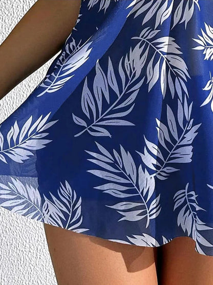 2025 Vestido corto tankini con pantalones cortos traje de baño para mujer traje de baño femenino acolchado estampado traje de baño natación ropa de playa verano