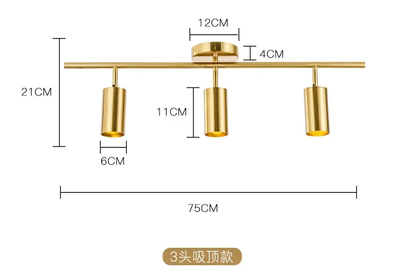 Iluminación para sala de estar, moderna y sencilla, foco LED dorado, foco de riel de latón, luz de techo para pared de fondo de habitación de guardarropa