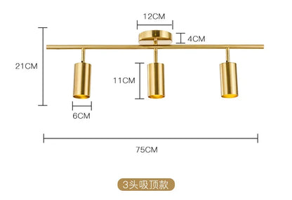 Iluminación para sala de estar, moderna y sencilla, foco LED dorado, foco de riel de latón, luz de techo para pared de fondo de habitación de guardarropa