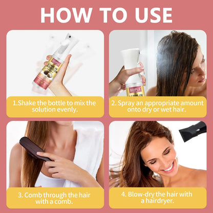 Acondicionador en spray sin enjuague de coco de 300 ml para cabello rizado, alisador, antiencrespamiento, suavizante, protector para cabello dañado por el calor.