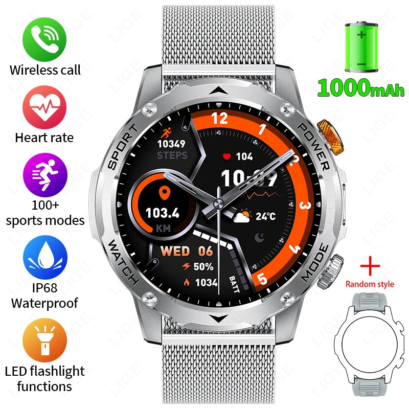 Reloj inteligente para hombre, nuevo, con batería de 1000 mAh, pantalla AMOLED HD de 1,7 pulgadas, control del ritmo cardíaco, linterna, llamadas Bluetooth, reloj inteligente de salud para hombre.