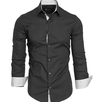 Spring Men's Long Sleeve Shirt Fashion Vintage Texture Print Long Sleeve Shirt Men's Flap-Collar Shirt Top Office Suit