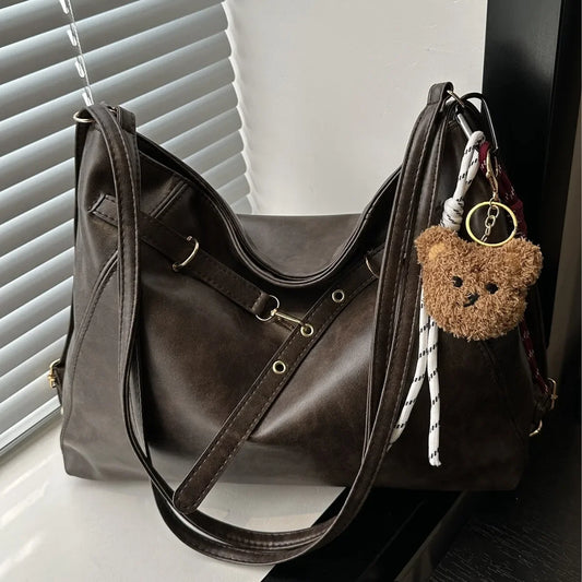 Bolso de mano retro de gran capacidad para mujer, mochila informal de moda con doble hombro para otoño e invierno, nuevo bolso de moda.