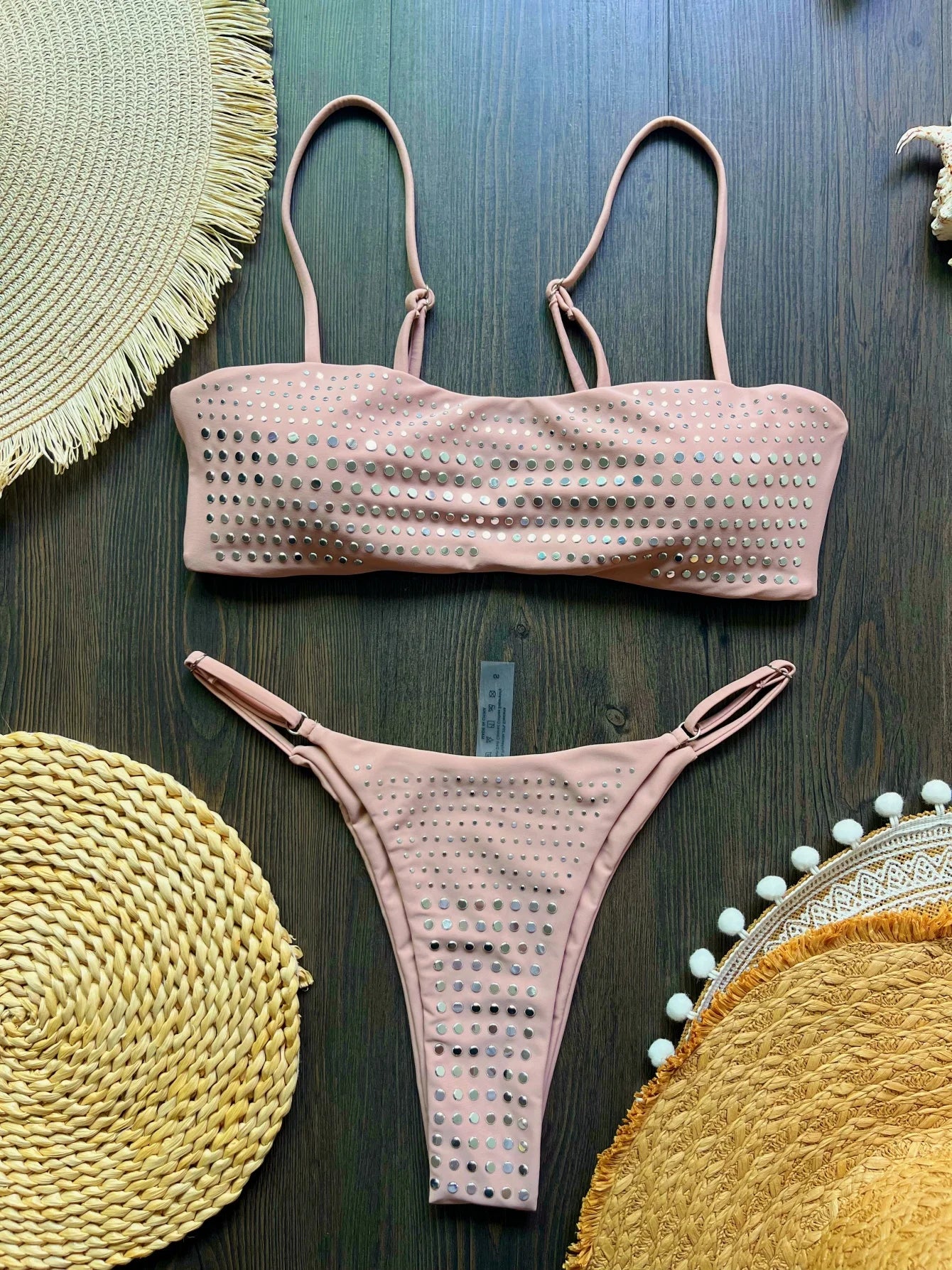 Bikini de diamantes 2025, bañador sexy para mujer, bikini bandeau con efecto push up, bañador femenino brillante, traje de baño floral, ropa de playa