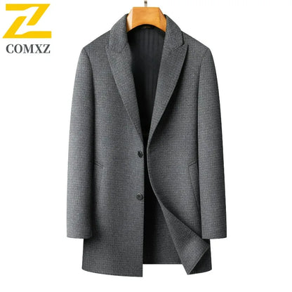 Abrigo de lana de doble faz para hombre, colección invierno 2025, estilo clásico informal de negocios, con solapa de muesca. Gabardina premium de largo medio.
