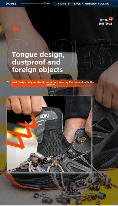 Botas de seguridad indestructibles para hombre, anti-aplastamiento, anti-perforación, para trabajos de construcción, con puntera de acero, botas de trabajo para hombre, calzado de seguridad laboral.