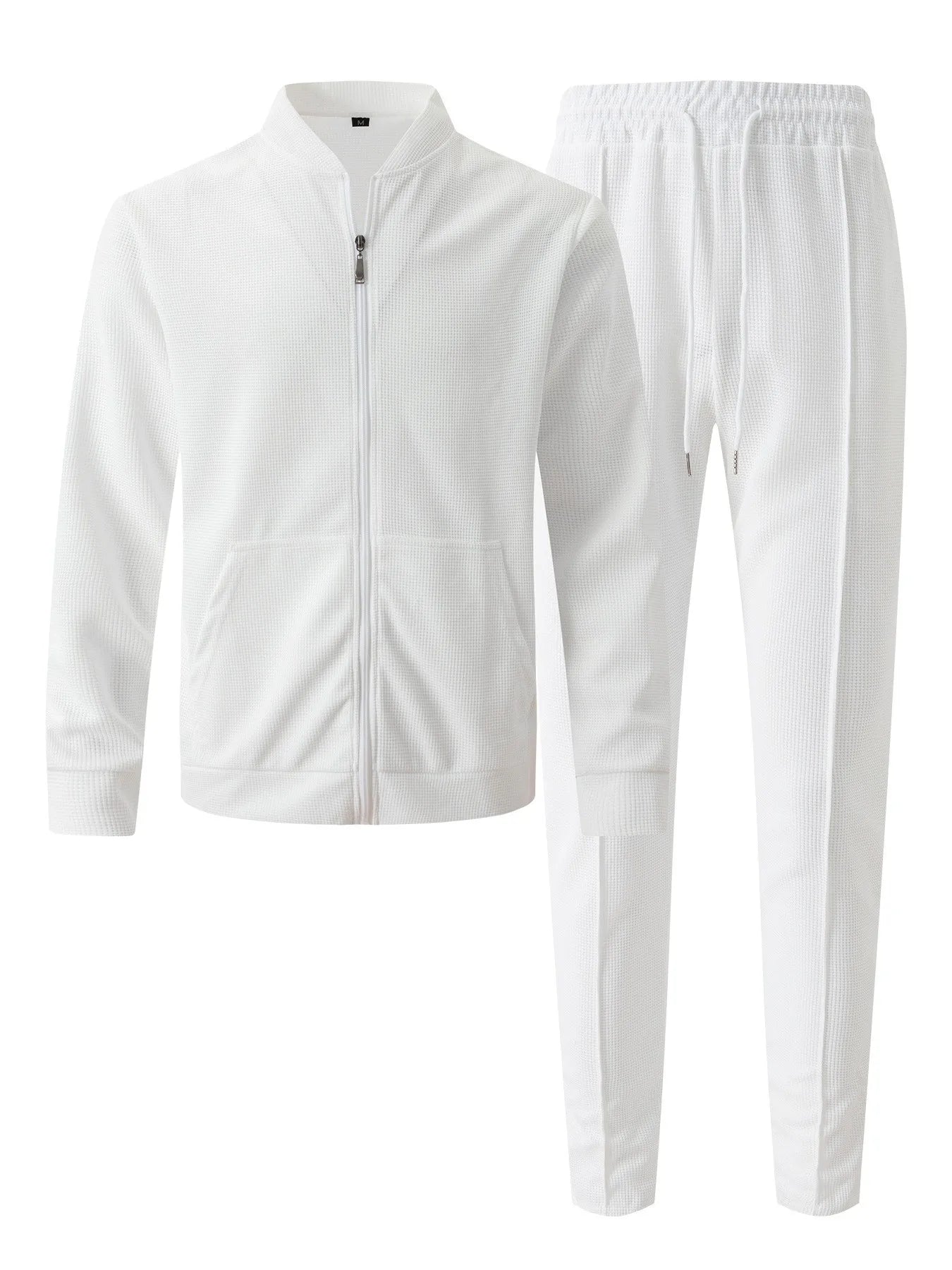 2025 new spring and autumn men stand collar solid color baseball casual Waffle full pants two men's suit men's wear