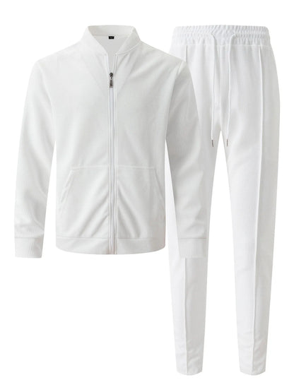 2025 new spring and autumn men stand collar solid color baseball casual Waffle full pants two men's suit men's wear