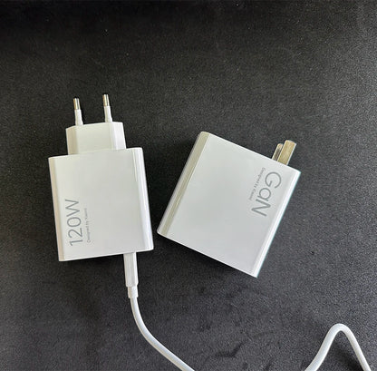Cargador original Xiaomi de 120 W con conector tipo C y carga rápida GaN. Compatible con Xiaomi Mi 17, 14 Pro, 13t, Poco F7 Ultra, F4 GT y Redmi Note 13 Pro+.