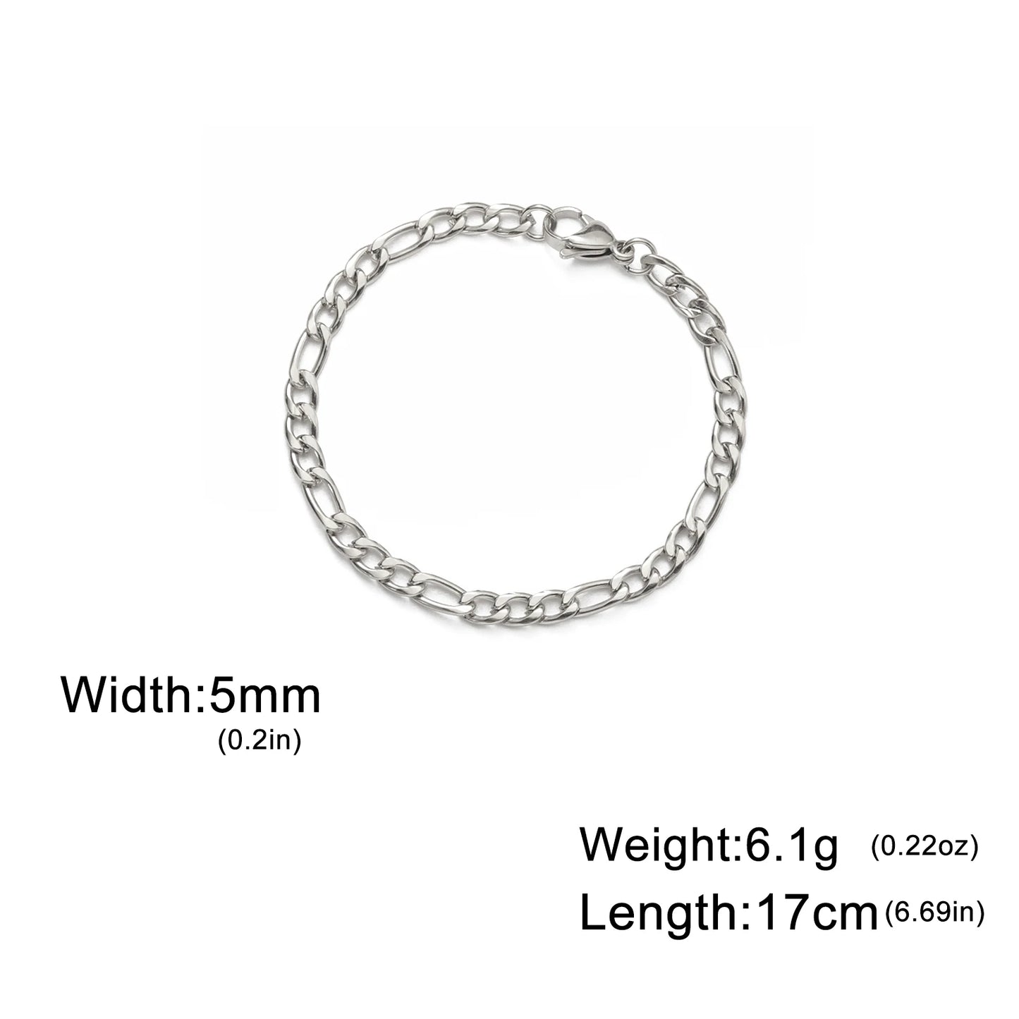 Pulsera de cadena Figaro sencilla para mujer, hombre, pareja, joyería para niño, color dorado, acero inoxidable, tendencia, moda punk, hip pop, regalo
