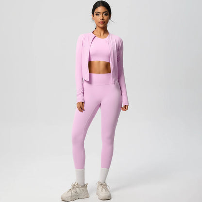 Conjunto de leggings de yoga, top deportivo con cremallera y manga larga, transpirable, para correr al aire libre, pantalones de yoga ajustados e informales, ropa de fitness