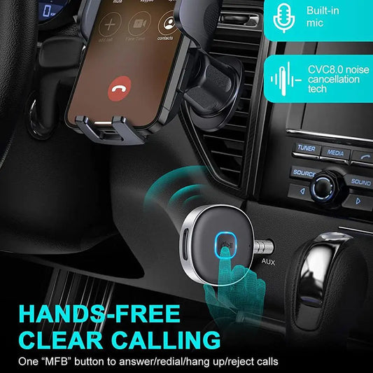 Adaptador receptor y transmisor de audio compatible con Bluetooth para coche para teléfono, MP3 y tableta. Receptor inalámbrico con cancelación automática de ruido.