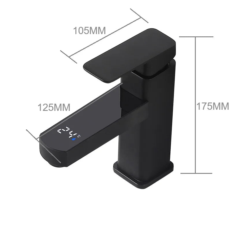 Grifo mezclador digital de temperatura KKTNSG LED para lavabo, con instalación sobre encimera y grifo para agua fría y caliente.