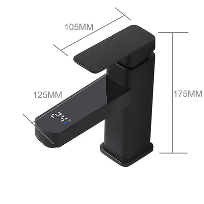 Grifo mezclador digital de temperatura KKTNSG LED para lavabo, con instalación sobre encimera y grifo para agua fría y caliente.
