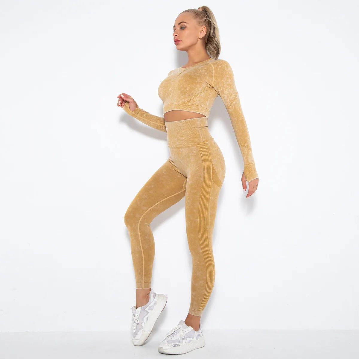 Conjunto de gimnasio con top corto sin costuras para mujer, conjunto de entrenamiento de yoga, ropa deportiva, leggings push up, chándal