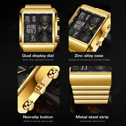 LIGE - Reloj digital cuadrado de moda para hombre, informal, deportivo, resistente al agua, de cuarzo, cronógrafo de lujo de la mejor marca FOXBOX