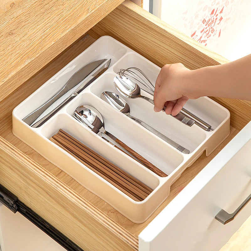 Gabinetes de cocina de 4/5 rejillas, caja de almacenamiento para palillos y vajilla, organizador divisor para cuchillos, tenedores y cucharas, cajón de almacenamiento para cuchillos y tenedores.