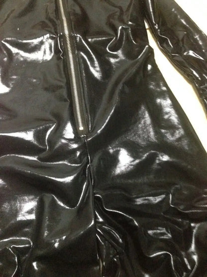 Sexy Cat Womens Jumpsuit Zentai Suit Fancy Dress Shiny Black Wetlook Leather Cat Catsuit Halloween Costumes For Women