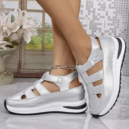 Sandalias de mujer de gran tamaño 2025, nuevas, con punta romana mágica y tacón grueso, zapatos casuales, cómodas, suela de goma y poliuretano mejorado.