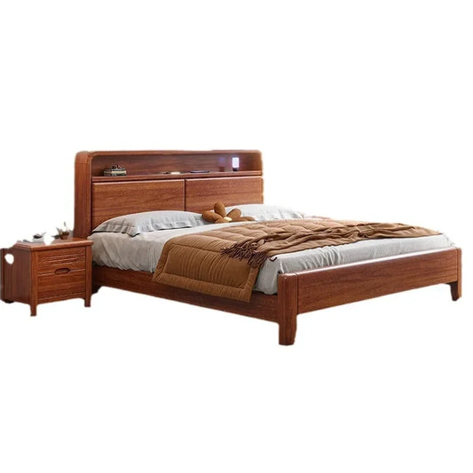 Cama de madera maciza de nogal Moderna sencilla con almacenamiento Nueva cama de boda para dormitorio principal chino