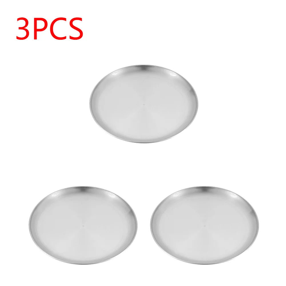 Plato de camping de acero inoxidable, vajilla, contenedor de alimentos, plato de picnic, utensilios de cocina, equipo de camping para senderismo, suministros de camping, nueva base