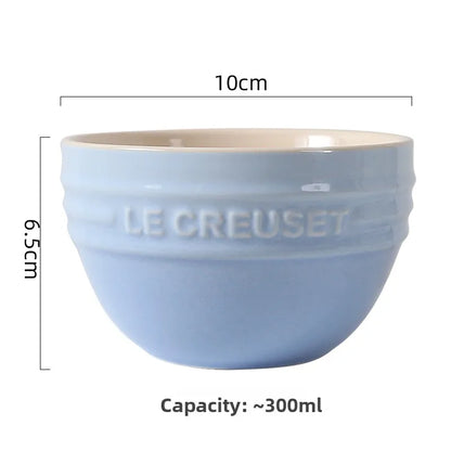 Cuenco de porcelana esmaltada de colores fríos Le Creuset, cuenco de arroz, cuenco para sopa con cara de arcoíris, cuenco francés con diseño de mono redondo para uso doméstico