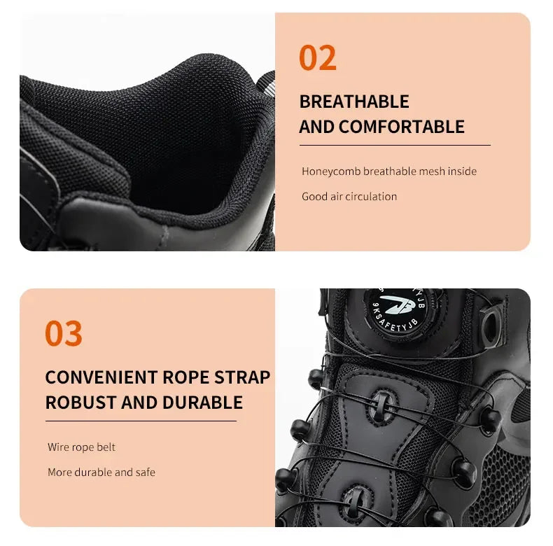 Botas de trabajo con hebilla giratoria, zapatos de seguridad con punta de acero, zapatos de seguridad transpirables para hombre, zapatos indestructibles de marca, zapatos de trabajo a prueba de pinchazos.