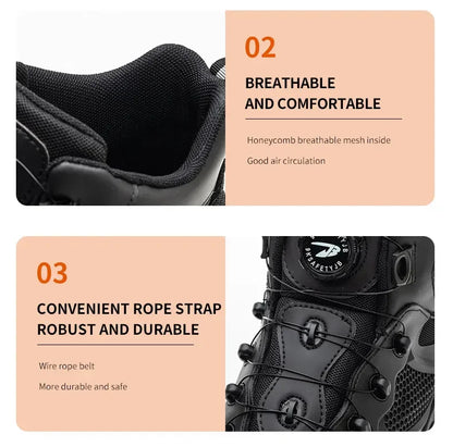 Botas de trabajo con hebilla giratoria, zapatos de seguridad con punta de acero, zapatos de seguridad transpirables para hombre, zapatos indestructibles de marca, zapatos de trabajo a prueba de pinchazos.