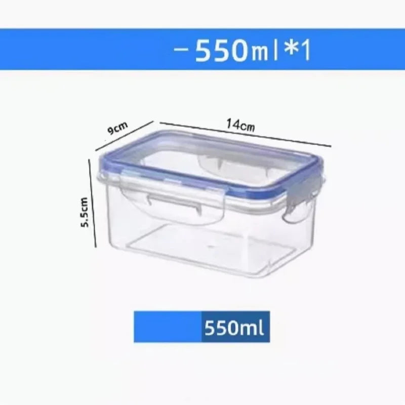 Fiambrera rectangular sellada para refrigerador, de 4 tamaños, con tapa, de plástico, apta para microondas.