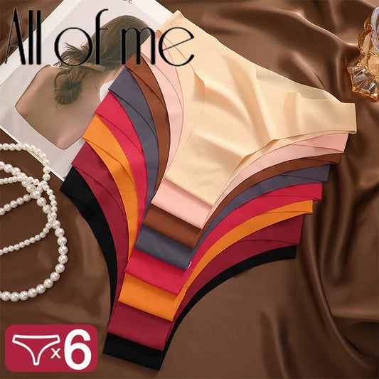 Conjunto de 6 bragas de cintura baja de talla grande, sin costuras, de seda helada, ropa interior sexy para chica, bragas de algodón con entrepierna, pantalones brasileños transpirables.