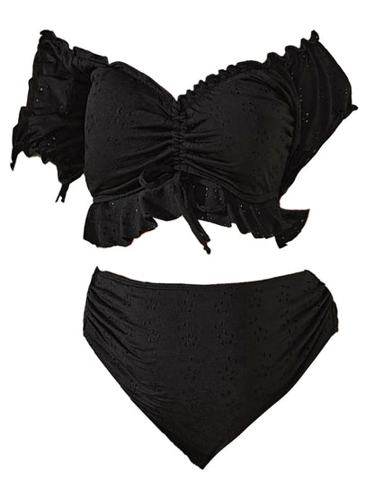 Conjunto de bikini de maternidad de 2 piezas, traje de baño con hombros descubiertos y volantes, top corto con braguita, para embarazadas, vacaciones en la playa, para tomar el sol.