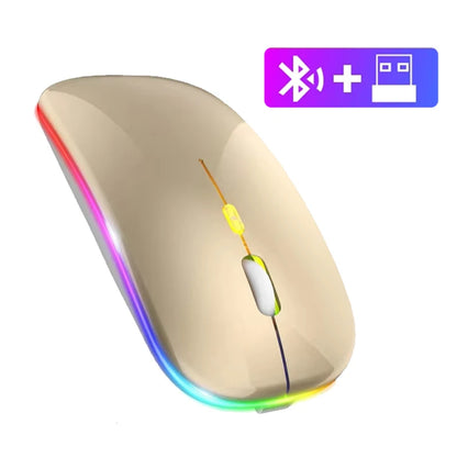 Ratón inalámbrico Bluetooth para tableta, recargable, con retroiluminación RGB de 1600 DPI, para PC, portátil, 2,4 GHz, USB