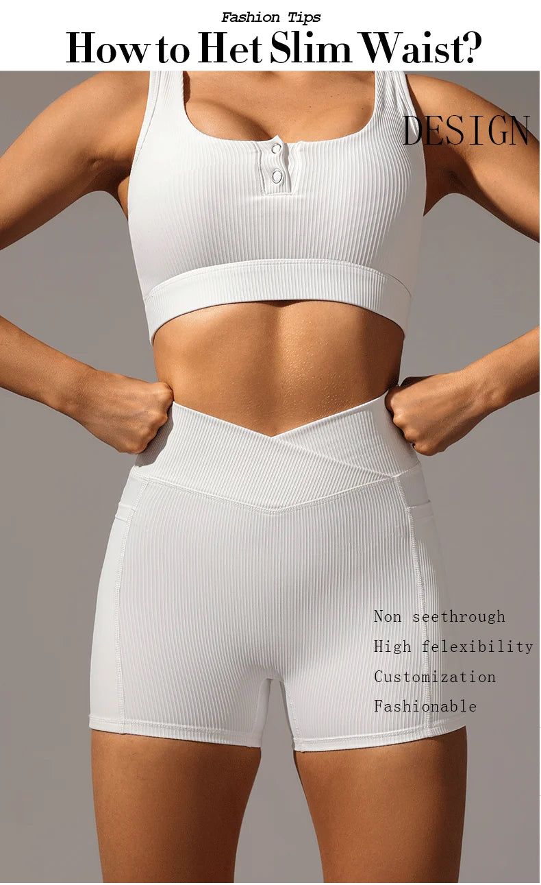 Conjunto de yoga y fitness para mujer, sujetador deportivo con cintura cruzada, mallas y pantalones cortos, ropa deportiva para mujer, conjuntos de entrenamiento, ropa para correr, fitness y gimnasio.