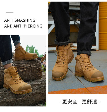 ROCKROOSTER Zapatos de senderismo para hombre, botas de caza impermeables, zapatos de seguridad de cuero, botines tácticos, zapatos de trabajo, zapatillas deportivas con punta de acero