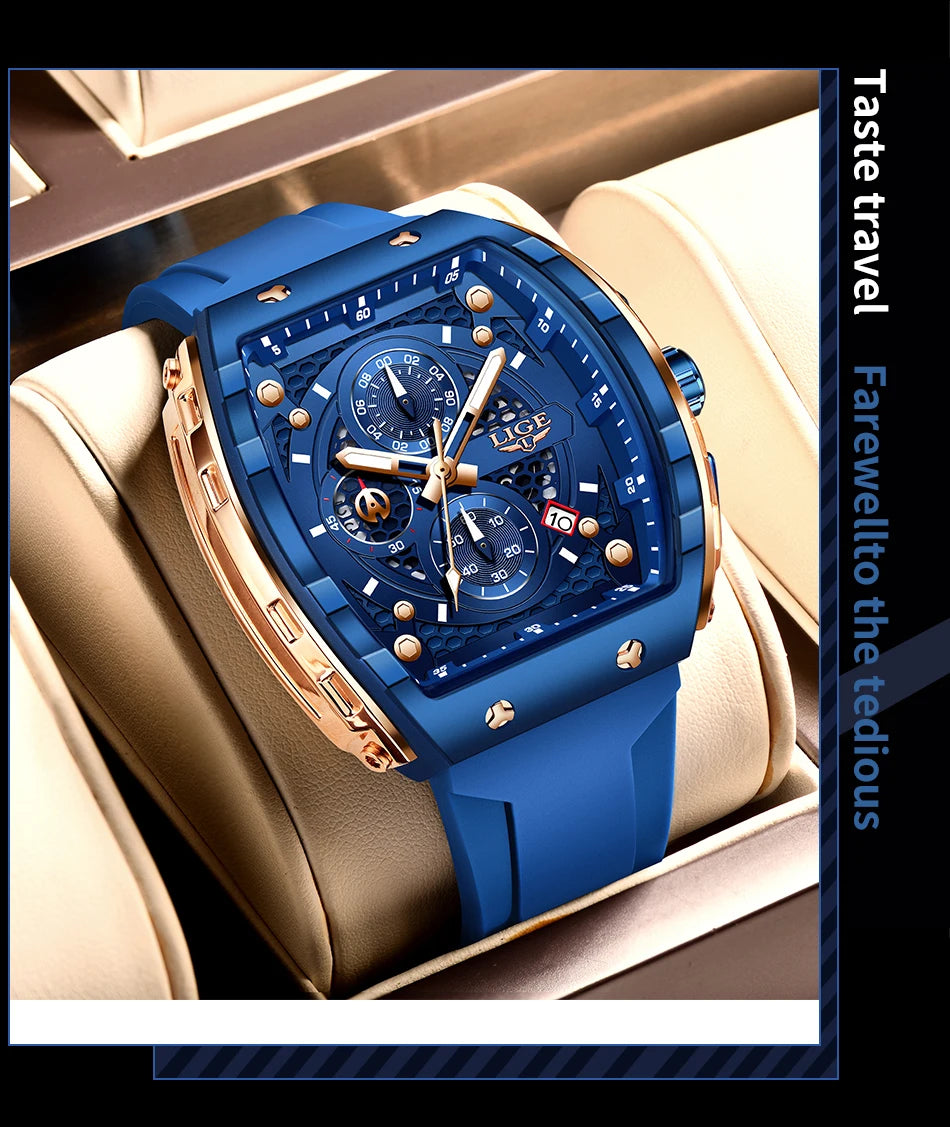 Relojes LIGE de primera marca para hombre, reloj de pulsera de cuarzo cuadrado de lujo, reloj cronógrafo luminoso resistente al agua para hombre, reloj con fecha