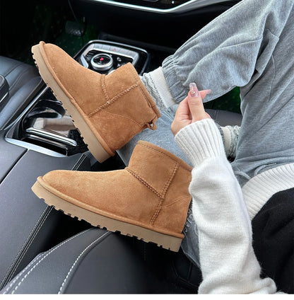 Botas de nieve integradas de piel de oveja y lana para hombres y mujeres, cuero auténtico y piel, botas de invierno gruesas y cálidas para mujer.