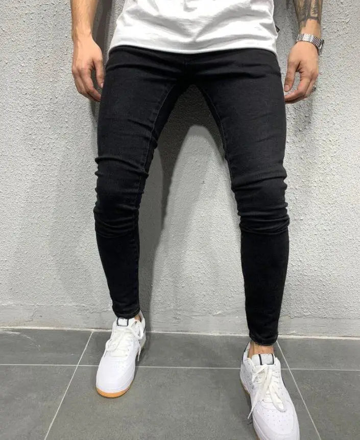 Pantalones vaqueros negros de hombre, corte ajustado, color gris, estilo casual, ajustados, estilo hip hop, urbano, de algodón.