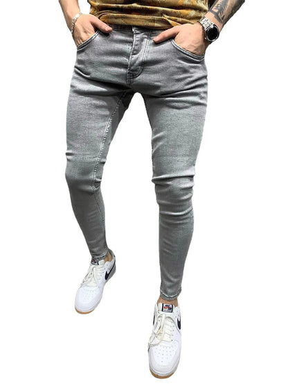 Pantalones vaqueros de hombre, estilo lápiz, corte recto, hasta el tobillo, lavado liso, corte ajustado, bolsillos, ligeramente elásticos, cintura media, estilo urbano Y2K.