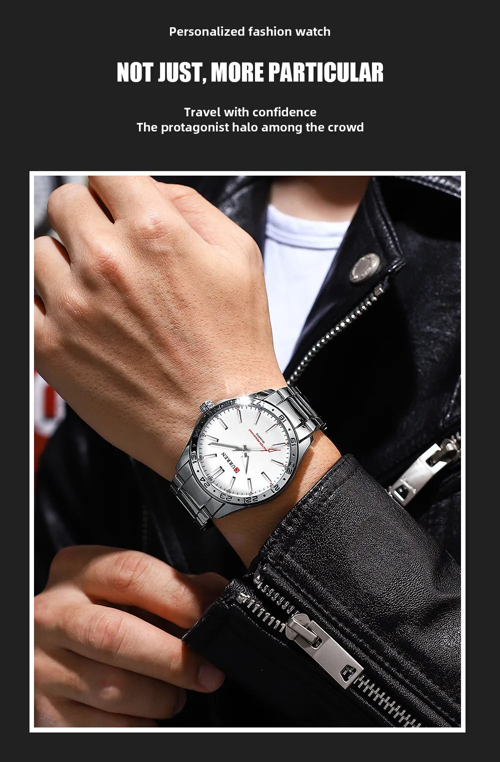 CURREN 8452 Reloj de cuarzo para hombre, sencillo, moderno, para ocio y negocios, con correa de acero inoxidable negra y plateada.