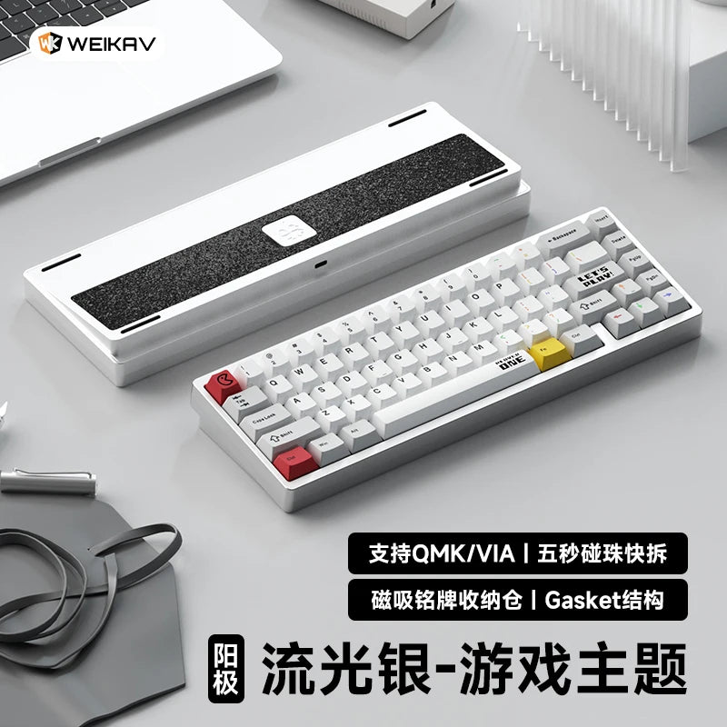 Teclado mecánico para juegos Weikav Lucky65 V2 RGB con junta intercambiable en caliente, estructura de 3 modos, aleación de aluminio, accesorio para PC