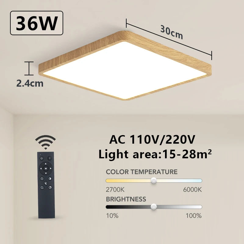 Lámpara de techo LED inteligente MARPOU Tuya con diseño de madera, control por voz mediante aplicación Alexa/Google y mando a distancia. Lámpara de techo cuadrada para salón.