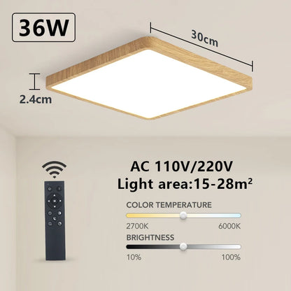 Lámpara de techo LED inteligente MARPOU Tuya con diseño de madera, control por voz mediante aplicación Alexa/Google y mando a distancia. Lámpara de techo cuadrada para salón.