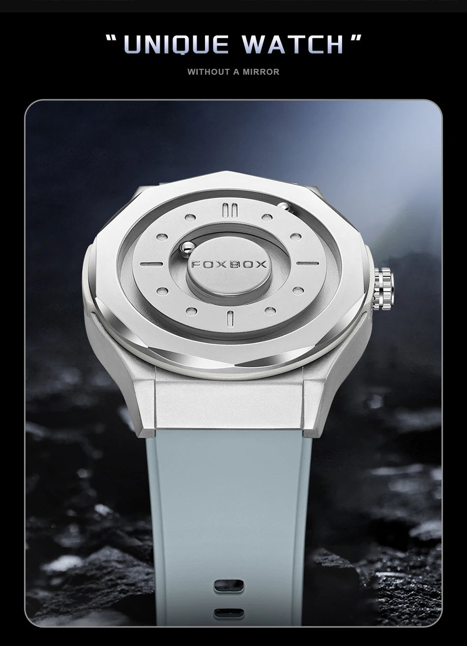 FOXBOX Reloj impermeable para hombre, marca de moda superior, de lujo, con puntero de desplazamiento y fuerza magnética, relojes de pulsera de cuarzo para hombre, Montre Homme