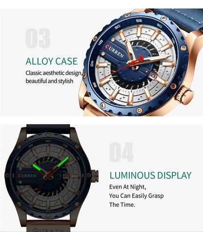 Relojes CURREN, marca superior, reloj de pulsera de cuero de moda, reloj de cuarzo casual para hombre con caja, nuevo reloj elegante, manecillas luminosas