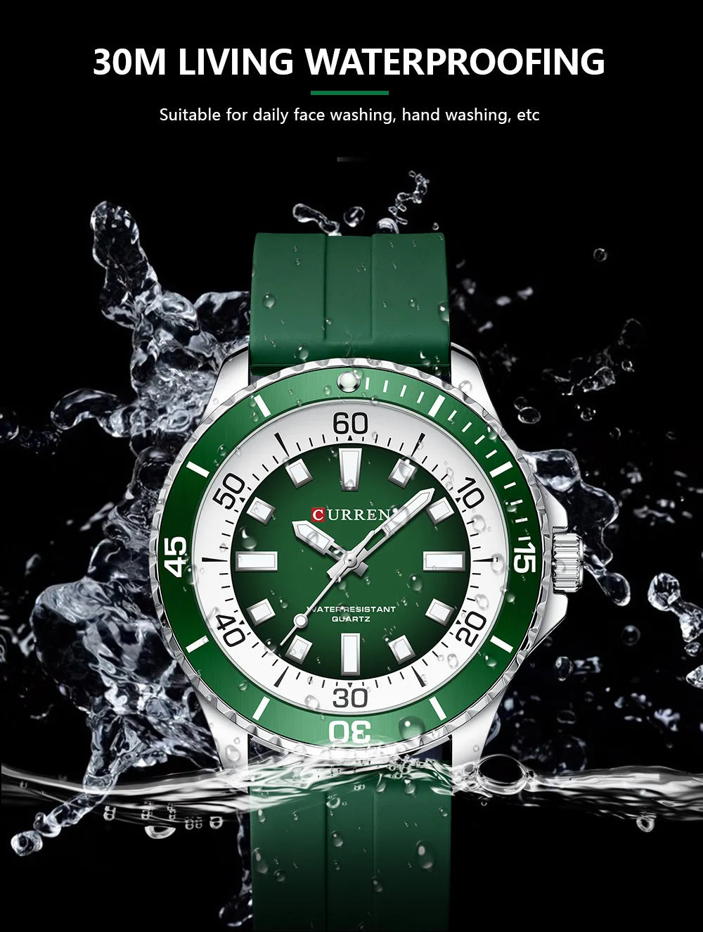 CURREN 8448 Reloj de cuarzo de moda para hombre, reloj de pulsera deportivo con correa de silicona, luminoso, resistente al agua y esfera grande para exteriores