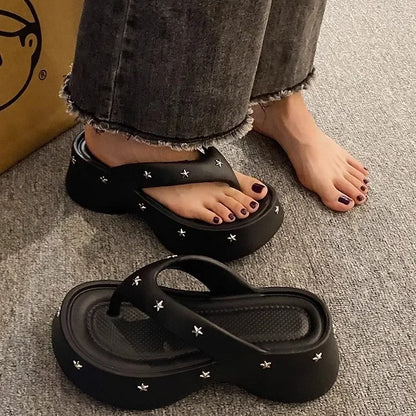 Chanclas de verano antideslizantes de suela gruesa para mujer, cómodas y de moda, para exteriores, de material EVA.