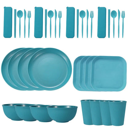 Juego de 36 platos de paja de trigo ecológicos para ramen, vajilla para cena, juego de vajilla para acampar con cuchillo, tenedor y cuchara.