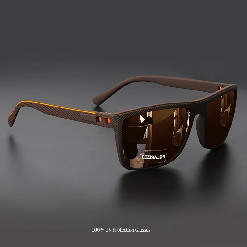 Gafas de sol polarizadas con montura cuadrada, bisagras de resorte de alta calidad, lentes con revestimiento multicolor para vacaciones, conducción, pesca y protección UV.