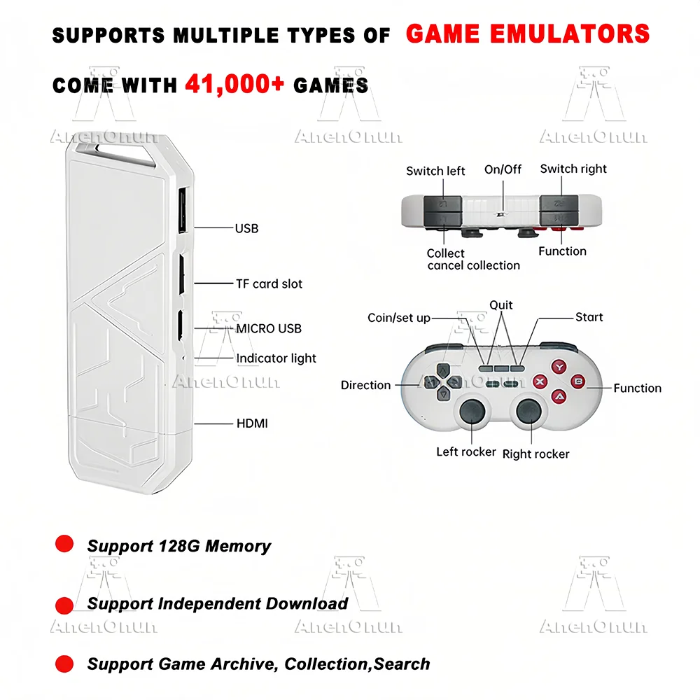 Consola de videojuegos 4K con más de 41 000 juegos, emulador Emuelec 9, entretenimiento familiar, retro arcade, TV, con 2 mandos.